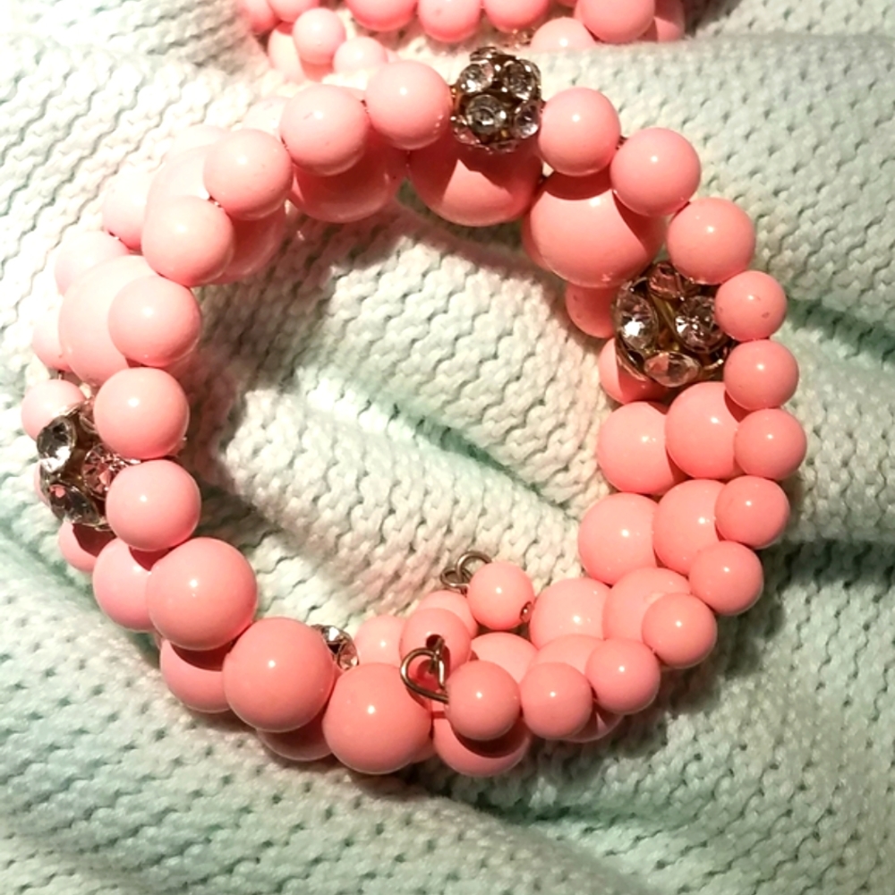 Pink Bead & Rhinestone Wrap Cuffs - Picture 4 of 4